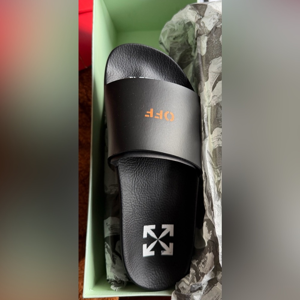 Off-White Black and Orange Slide Sandals